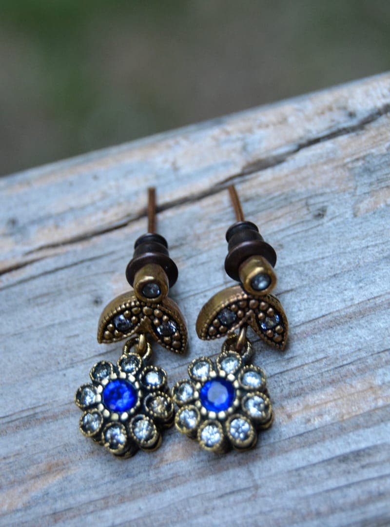 Safir ve Zirkon Taşlı Küpe - Bronz