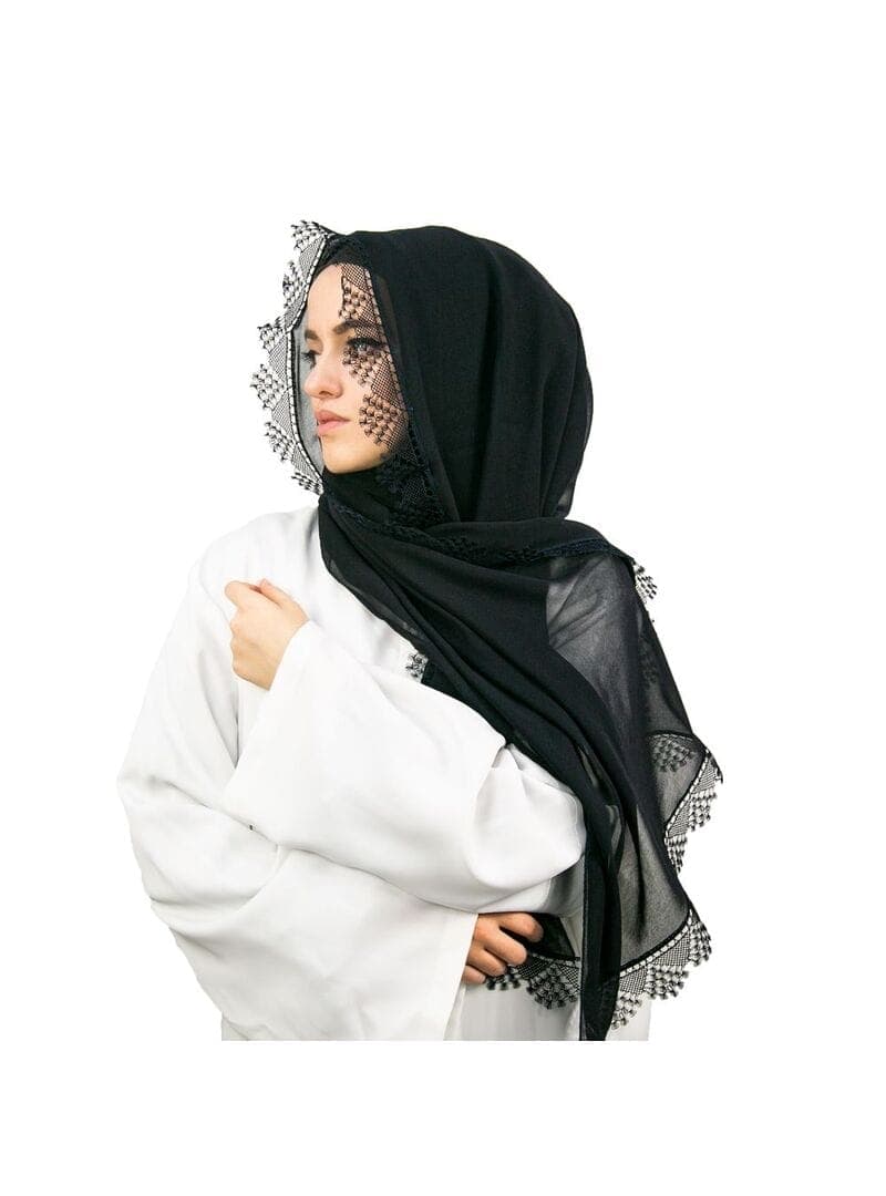 Siyah İğne Oyalı Şal