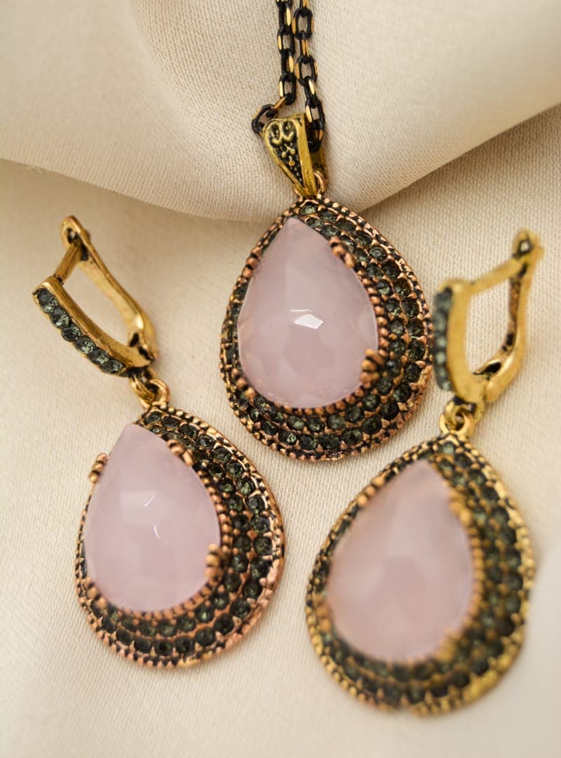 Otantik Damla Takı Seti Pembe