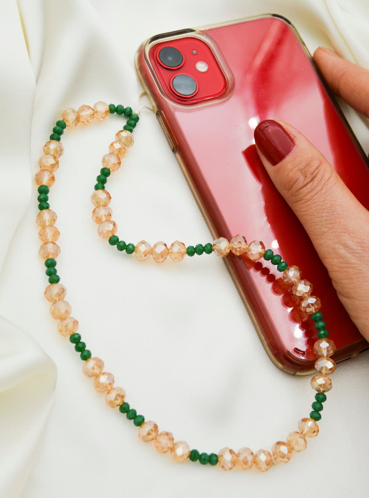 Kristal Boncuklu Telefon İpi Çok Renkli