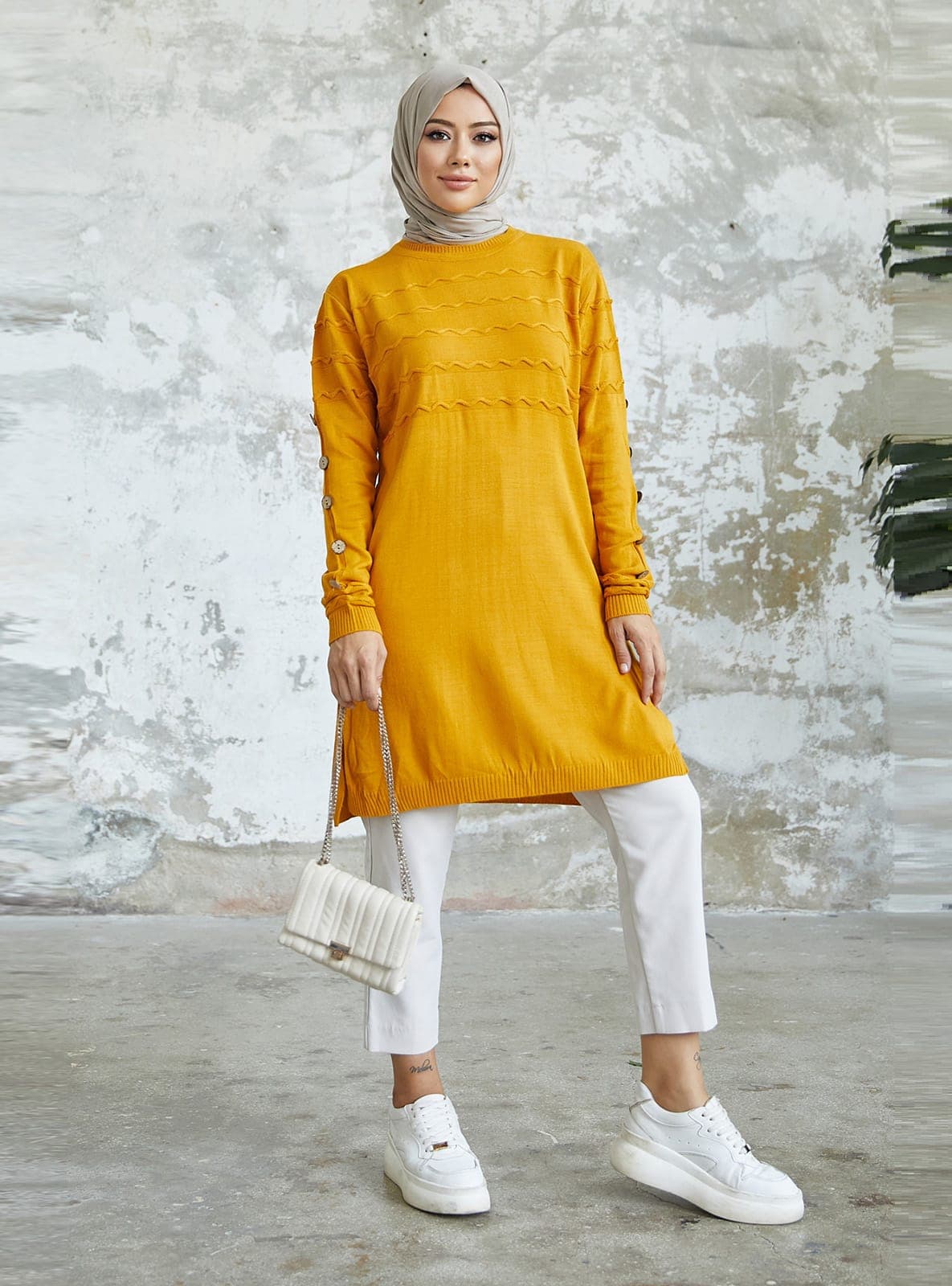 Gofreli Triko Tunik Hardal