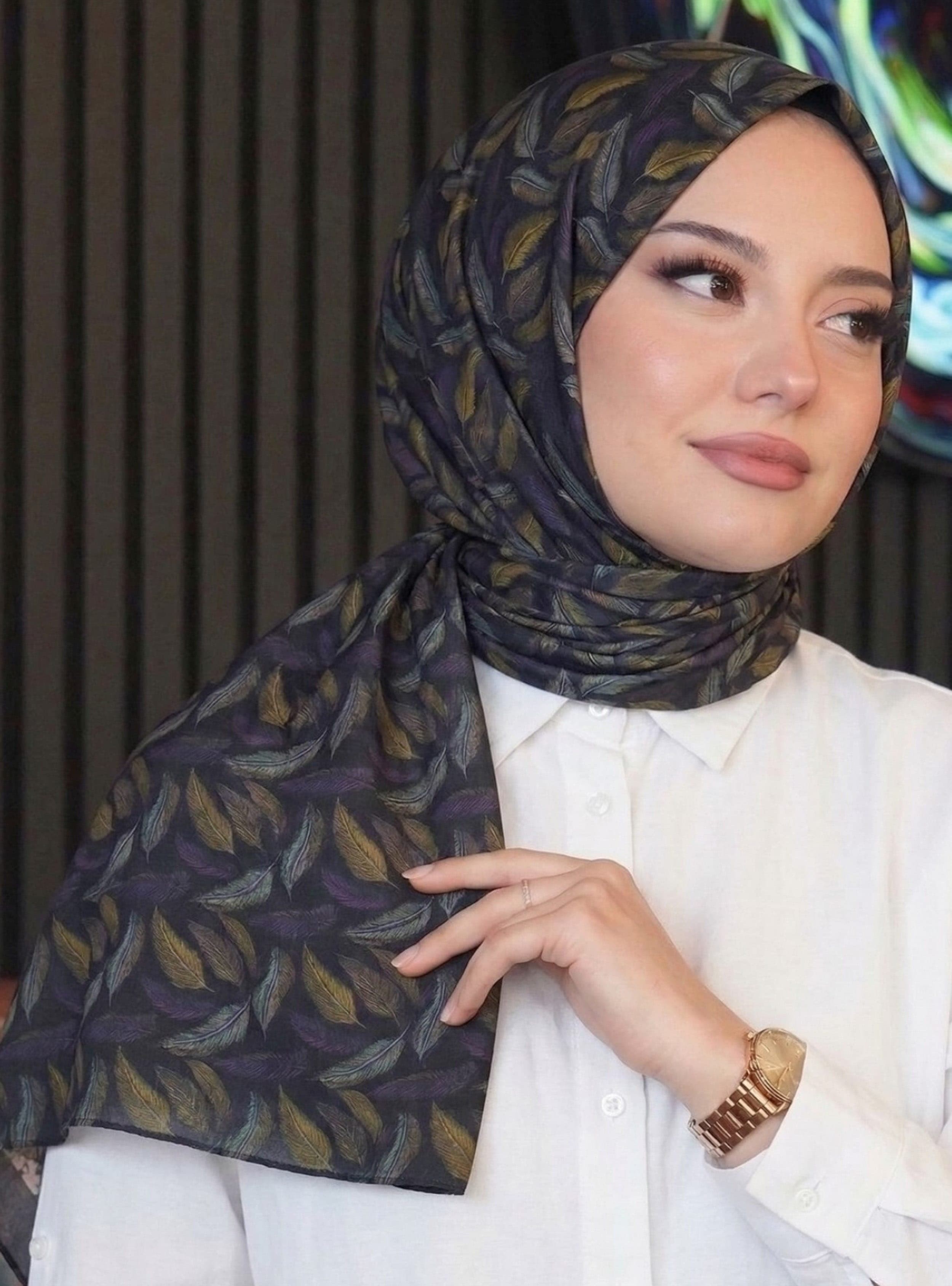Dalgalı Desenli Pamuk Şal Lila