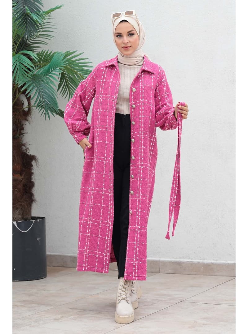 Düğmeli Kaşe Kaban Pembe