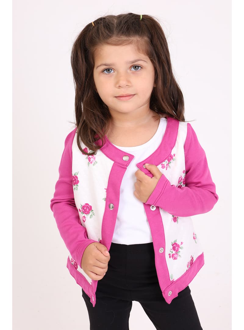 Bebek Hırka Çiçek Baskılı Sarı Pembe Mürdüm