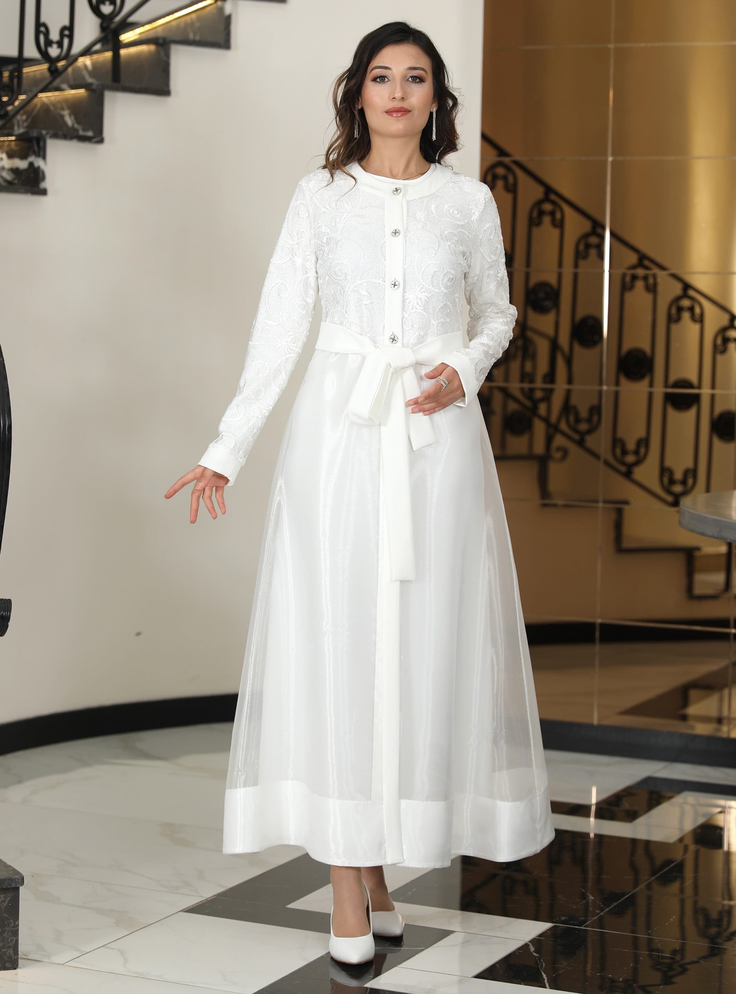 Orkide Abaya Takım Beyaz