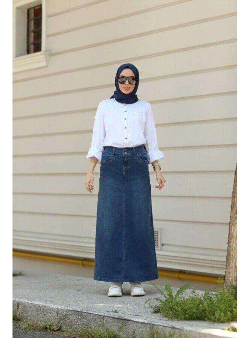 Denim Uzun Etek Koyu Mavi