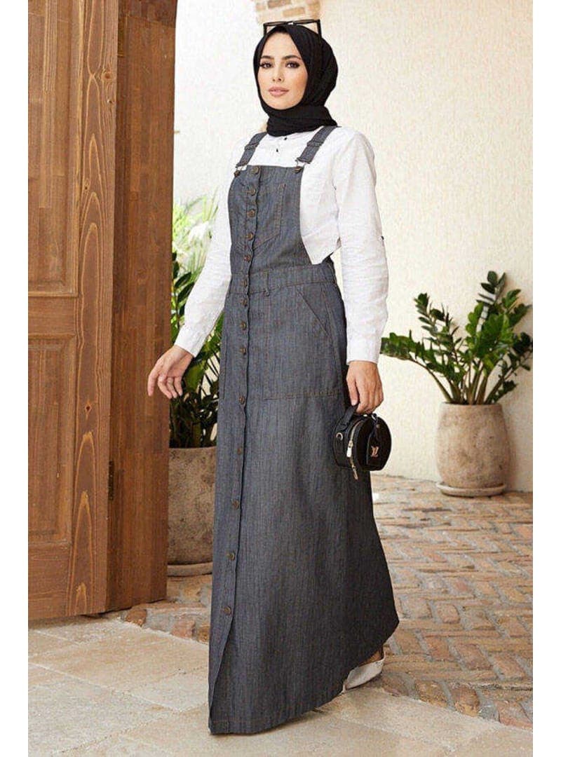 Denim Salopet Etek 2226 Gri