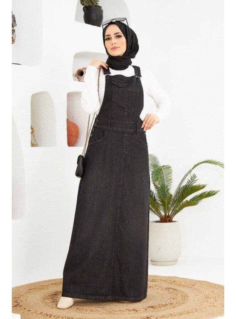 Denim Salopet Etek Uzun - Siyah
