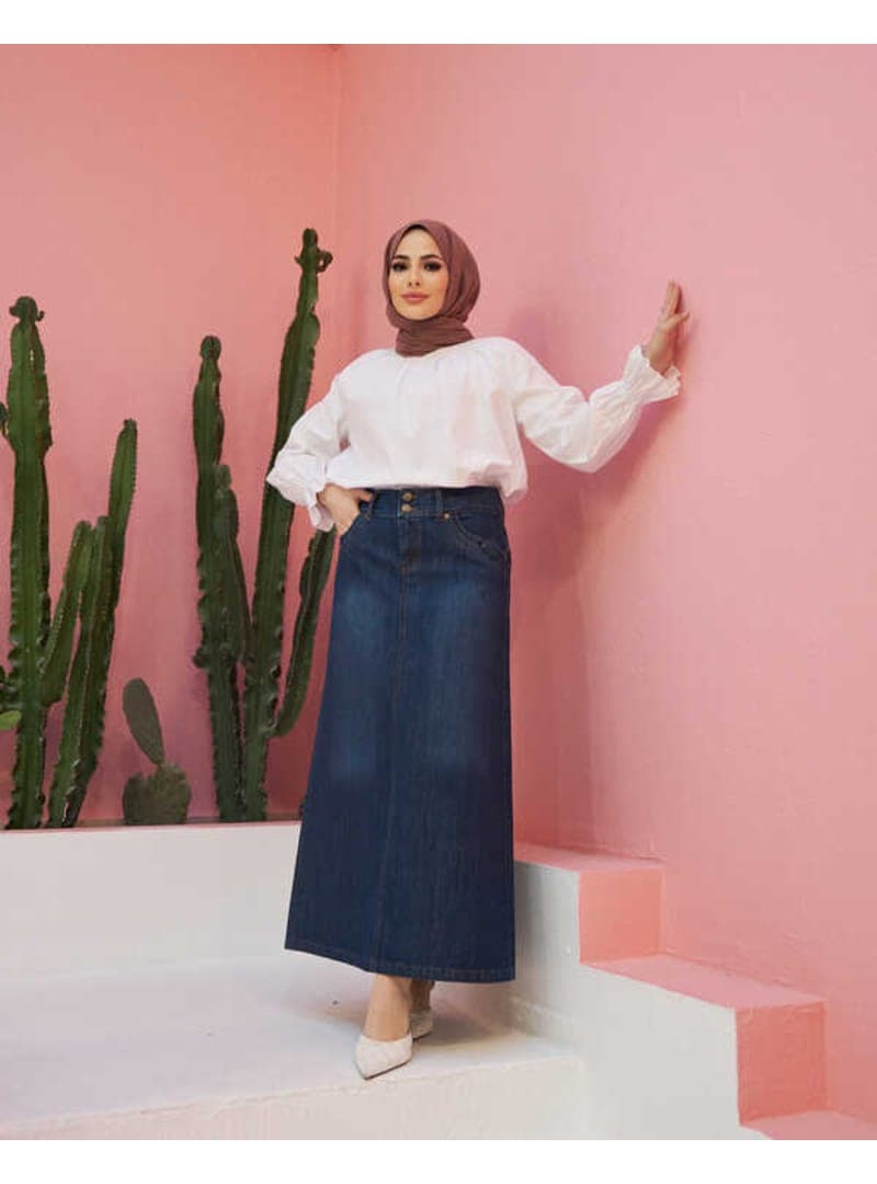 Denim Etek - Koyu Mavi
