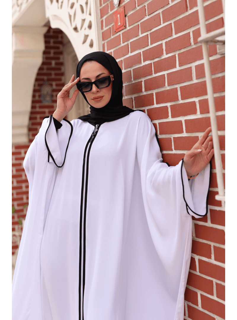 Beyaz Dubai İpeği Abaya