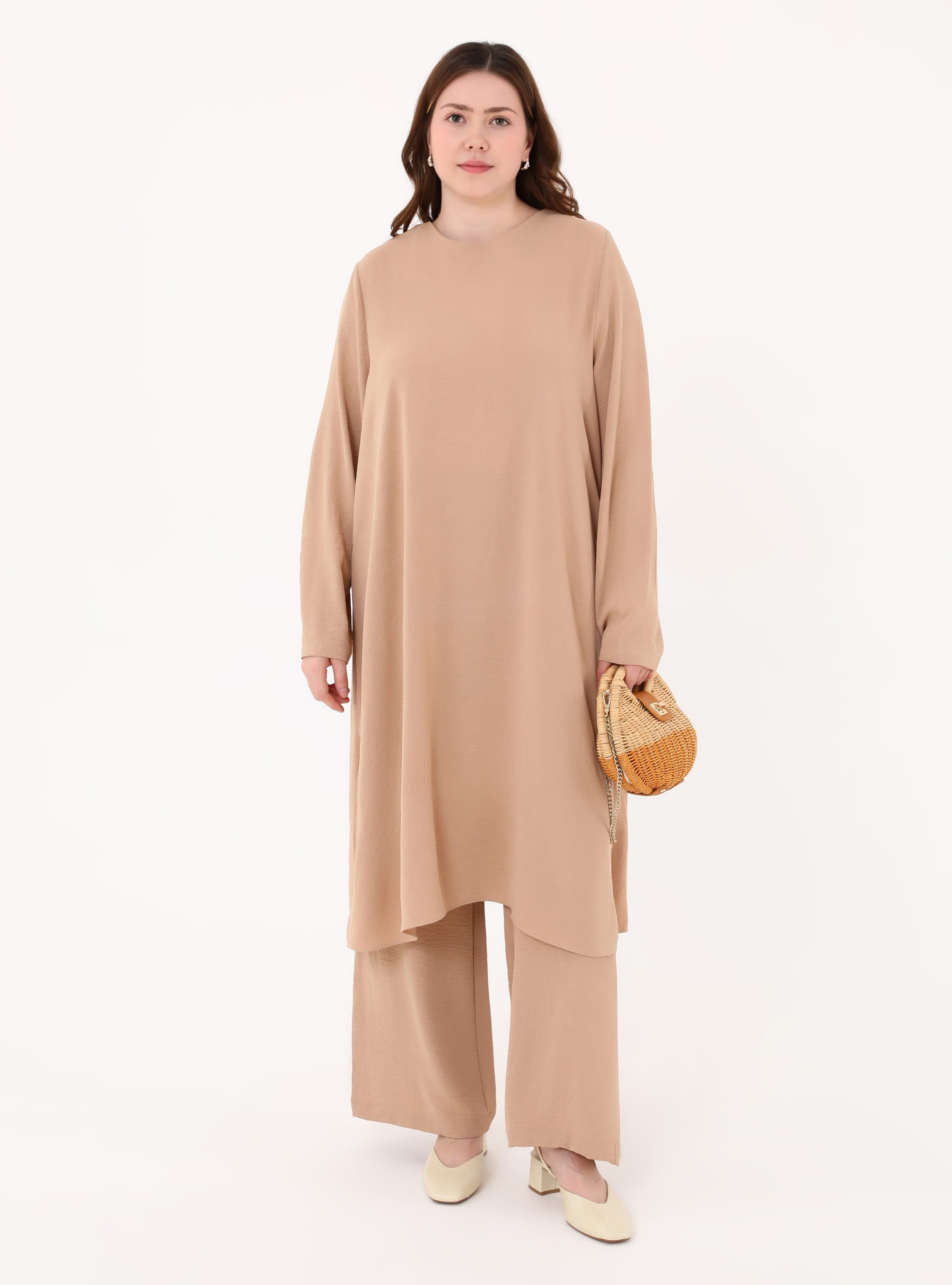 Aerobin Basic Tunik Pantolon Büyük Beden İkili Takım Camel