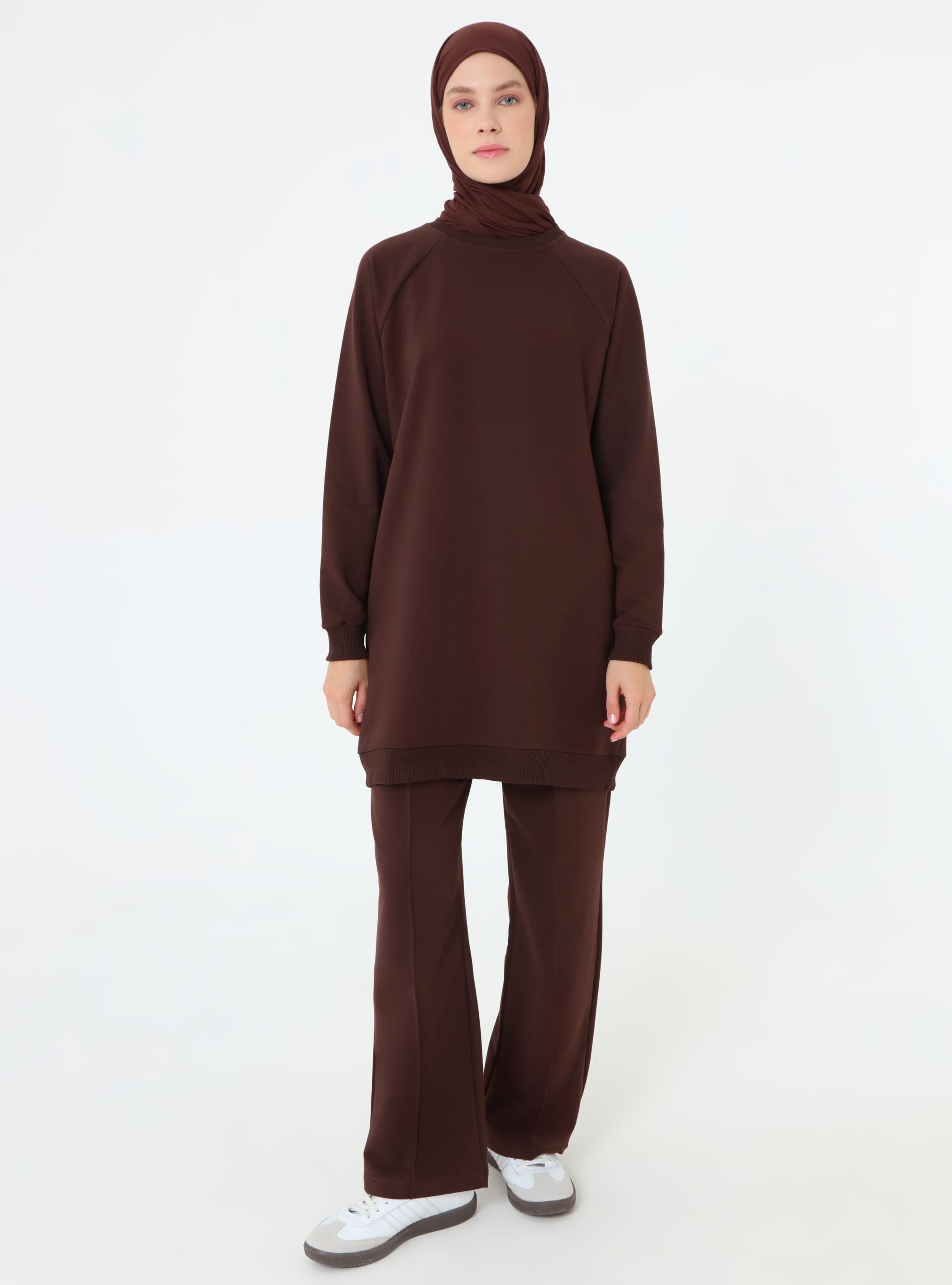 Bisiklet Yaka Reglan Kollu Sweatshirt Kahverengi