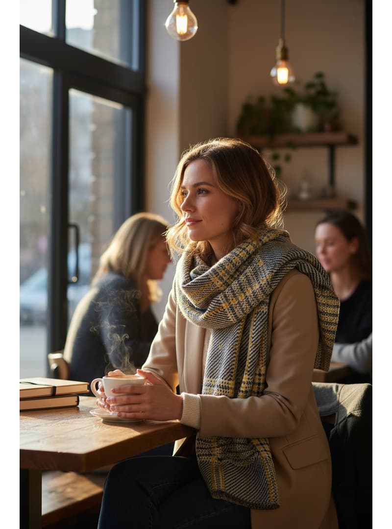 Ekoseli Kışlık Atkı Şal - Sarı
