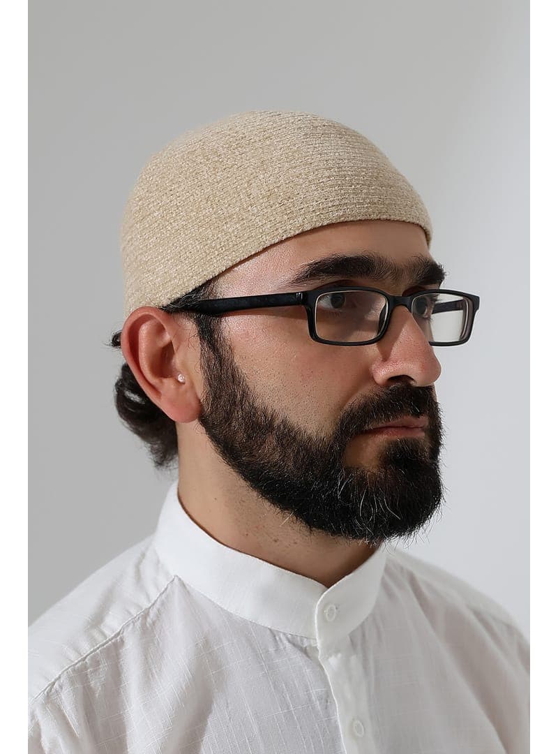 Kışlık Kadife Takke Düz Desen Krem