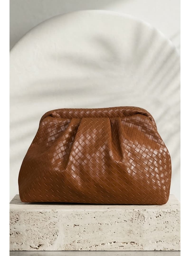 Örgü Desen Dokulu Taba Clutch Çanta