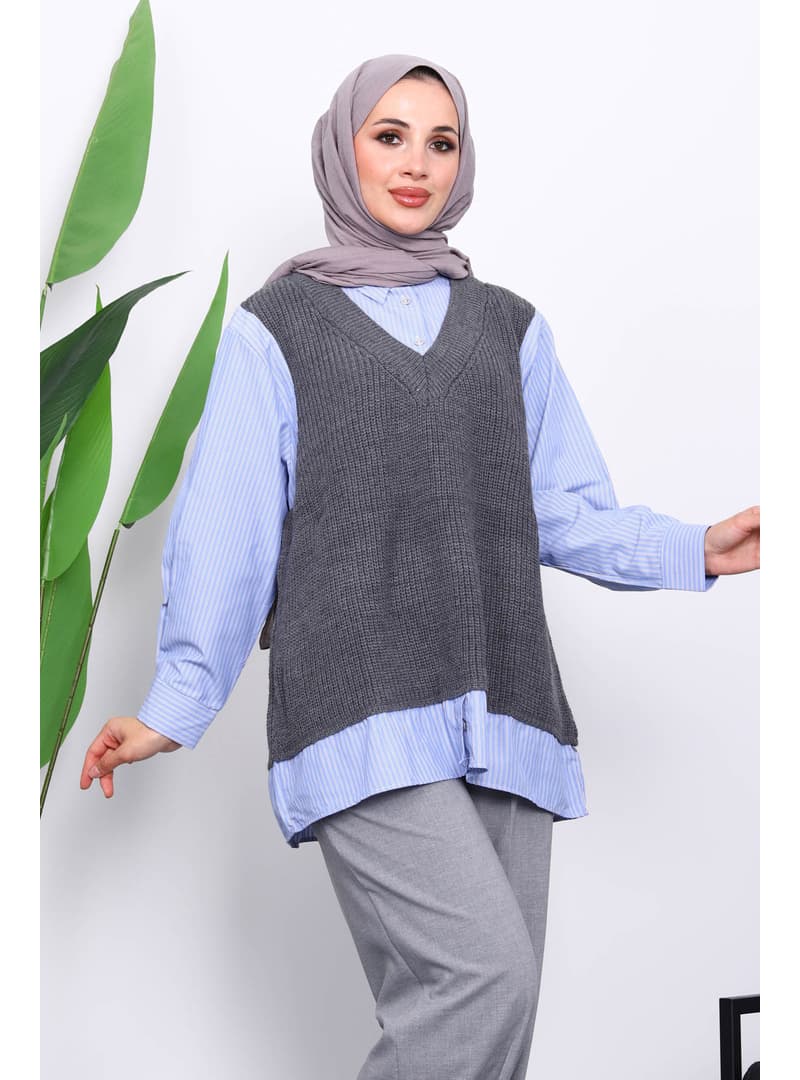 Triko Garnili Gömlek Füme