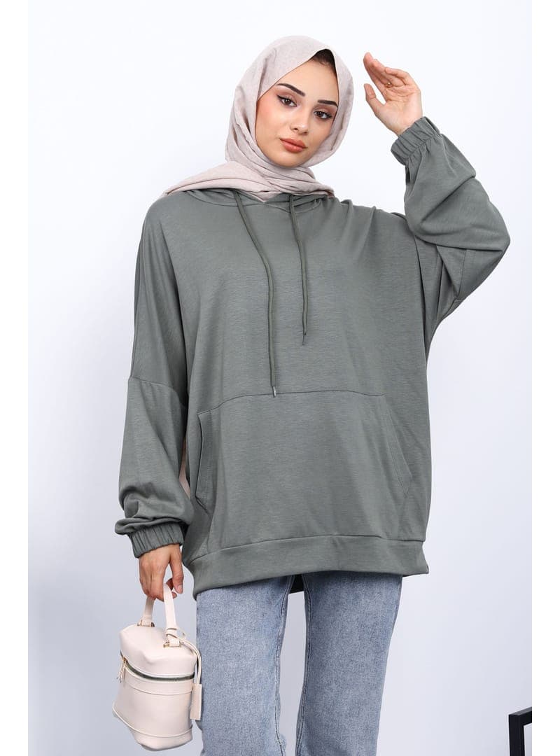 Kanguru Cepli Modal Sweatshirt Haki