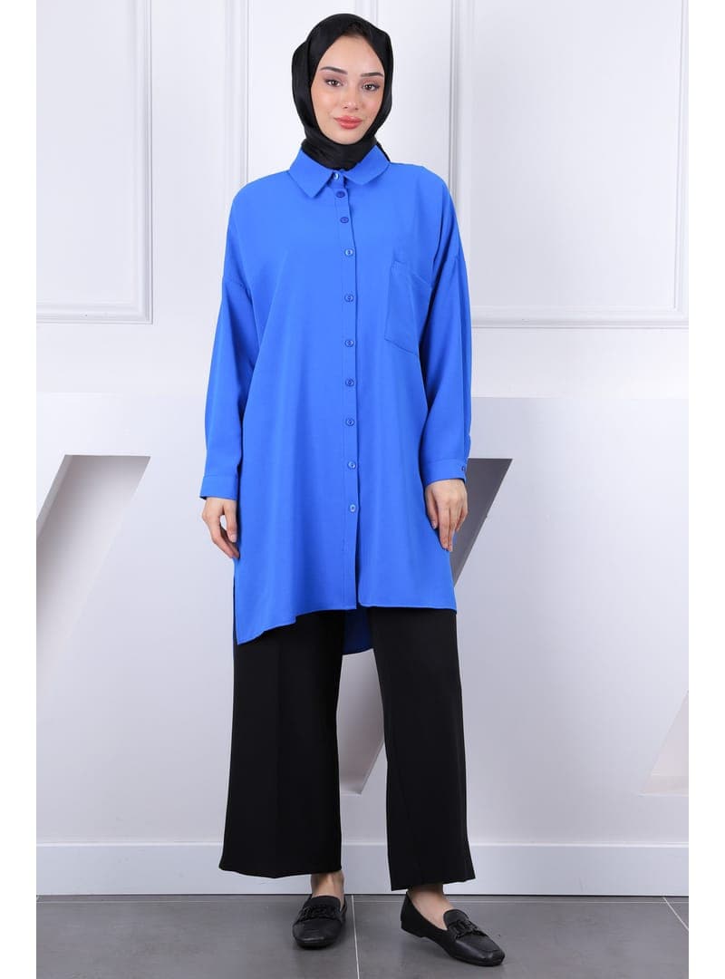 Saks Mavi Tek Cepli Tunik