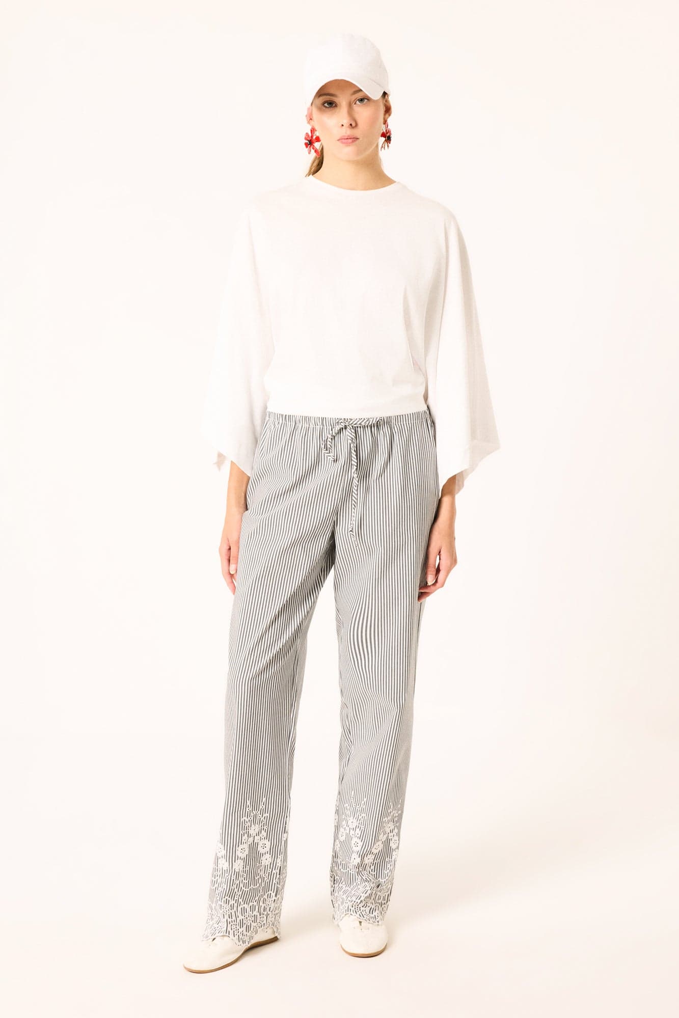 POPLIN PANTS WITH EMBROIDERED HEMS