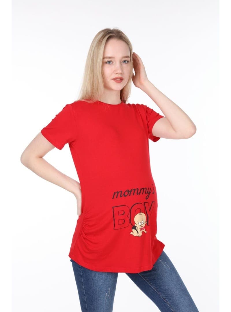 Hamile Kısa Kol T-Shirt Kırmızı