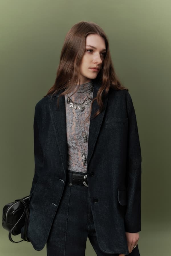 DENIM KLASİK BLAZER CEKET DERİN MAVİ