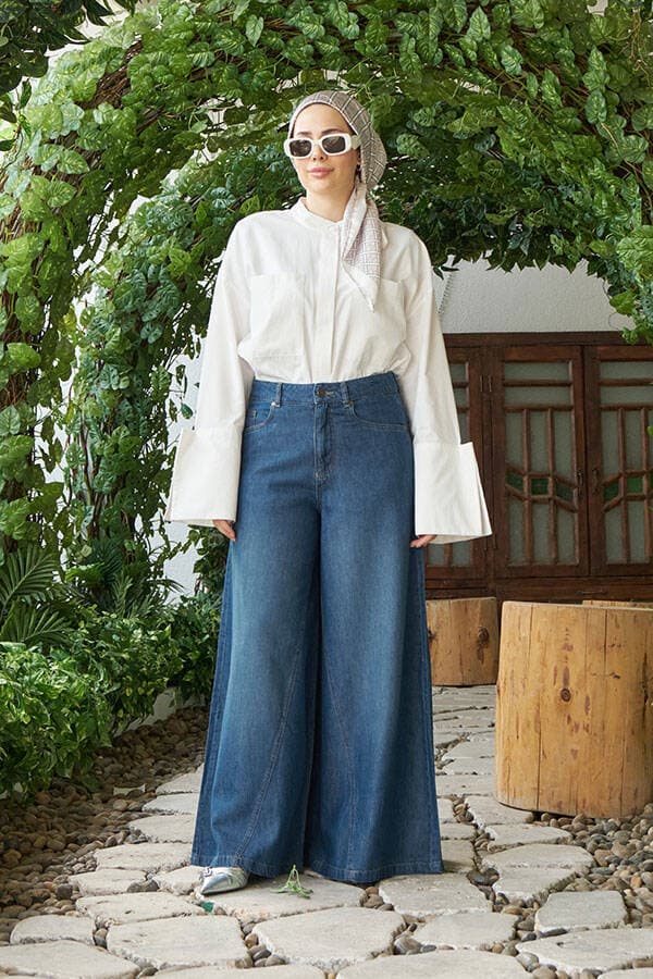 1162-Denim Pantolon Etek Koyu Mavi