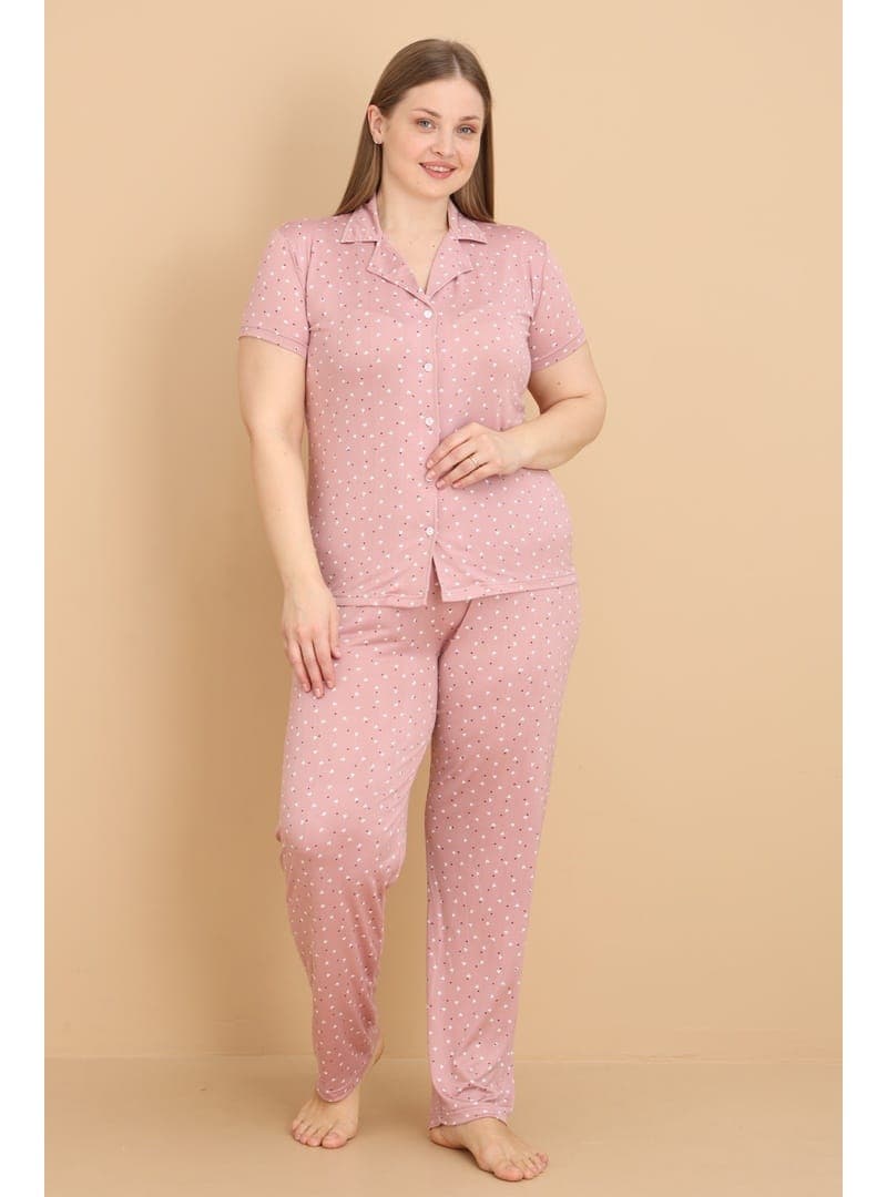 Minik Kalpli Milan Kumaş Kısa Kollu Düğmeli Pijama Takımı Büyük Beden