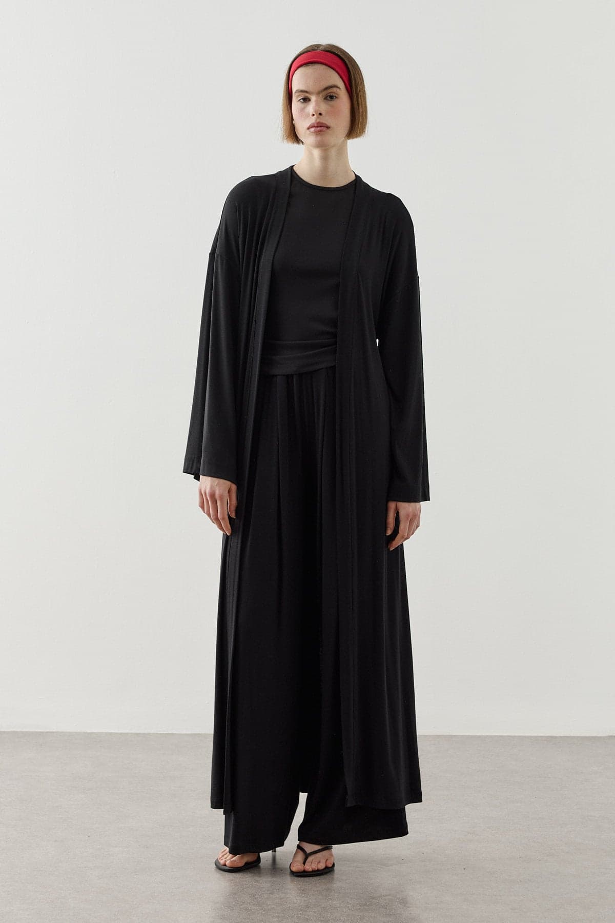 Dökümlü Rahat Kimono Siyah