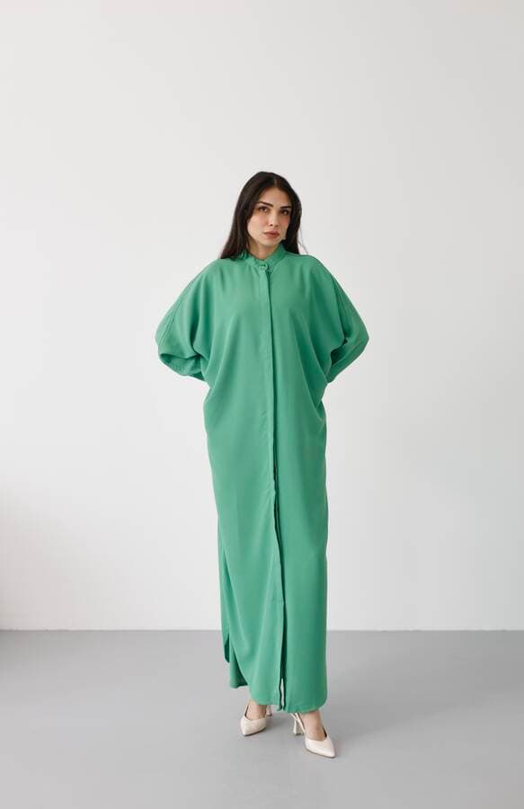 6571-Krep Abaya Açık Yeşil