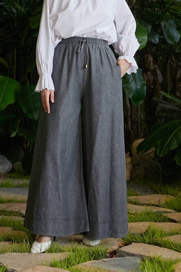 1138-Denim Lastikli Bol Paça Pantolon Gri