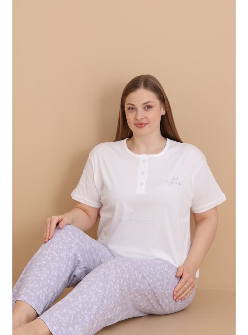 Mirano 4514 Çiçekli Kısa Kollu Pamuklu Penye Büyük Beden Pijama Takımı