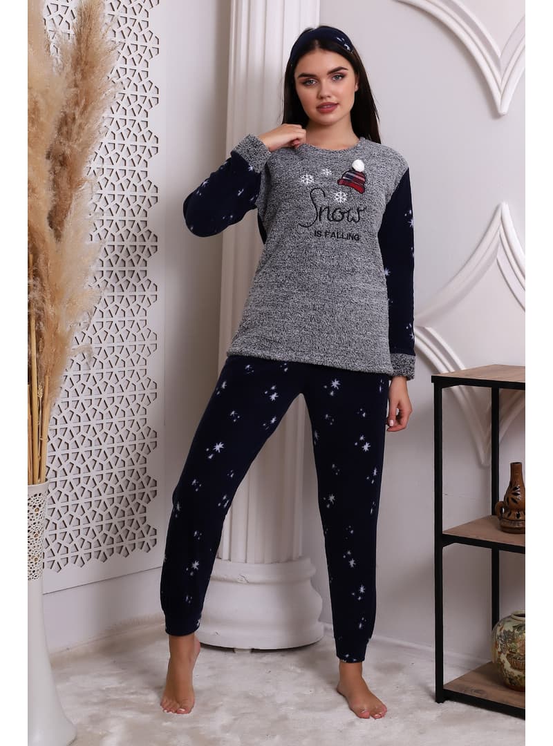 Peluş Polar Kışlık Pijama Takımı Gri
