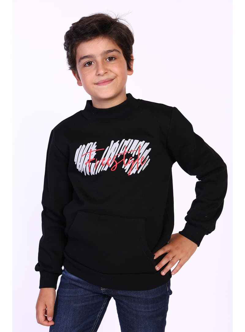 Erkek Çocuk Kanguru Cepli Baskılı Sweatshirt
