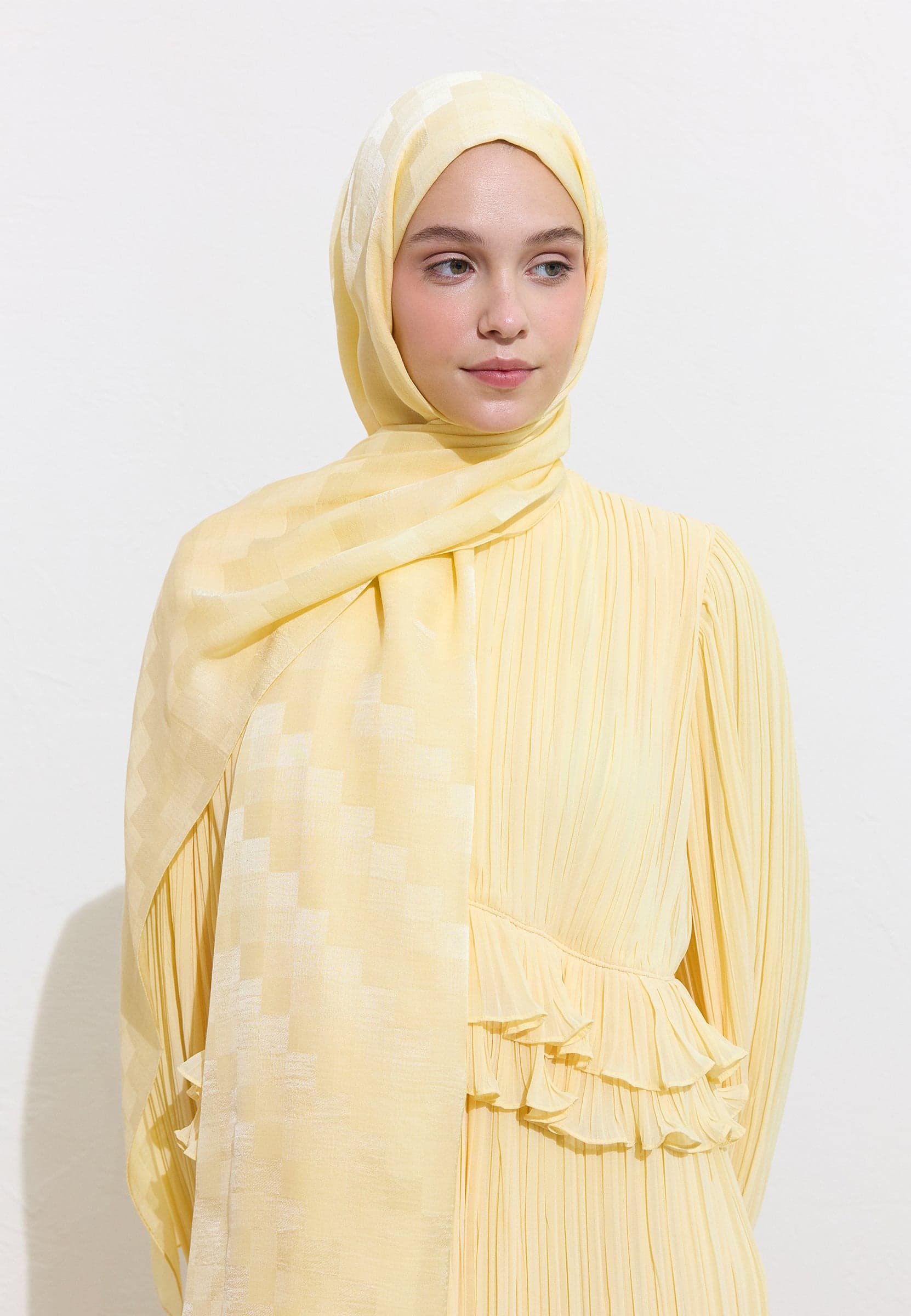 Nori İpeksi Jakar Şal Butter Yellow