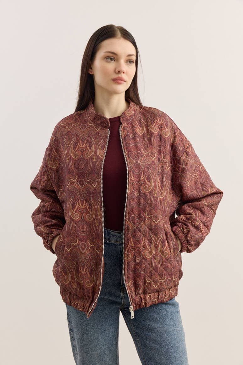 Etnik Desen Kapitone Bomber Mont Bordo