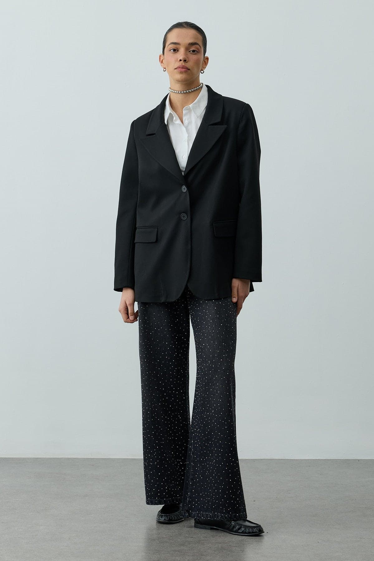 Çift Düğmeli Oversize Blazer Ceket Siyah