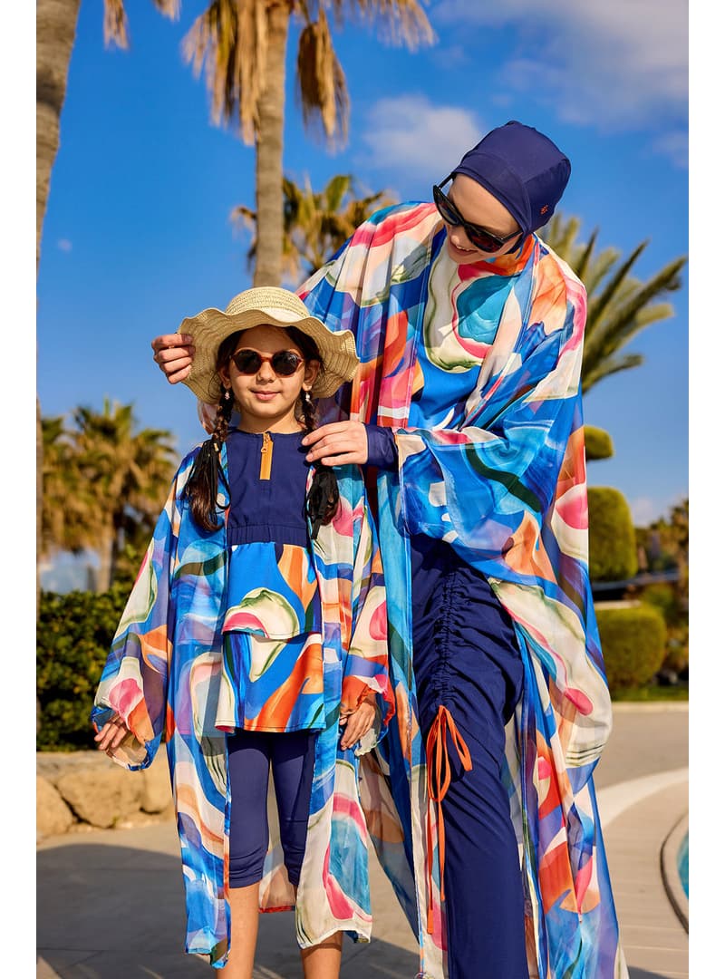 Kız Çocuk Renkli Desenli Şifon Kimono Pareo CP2506