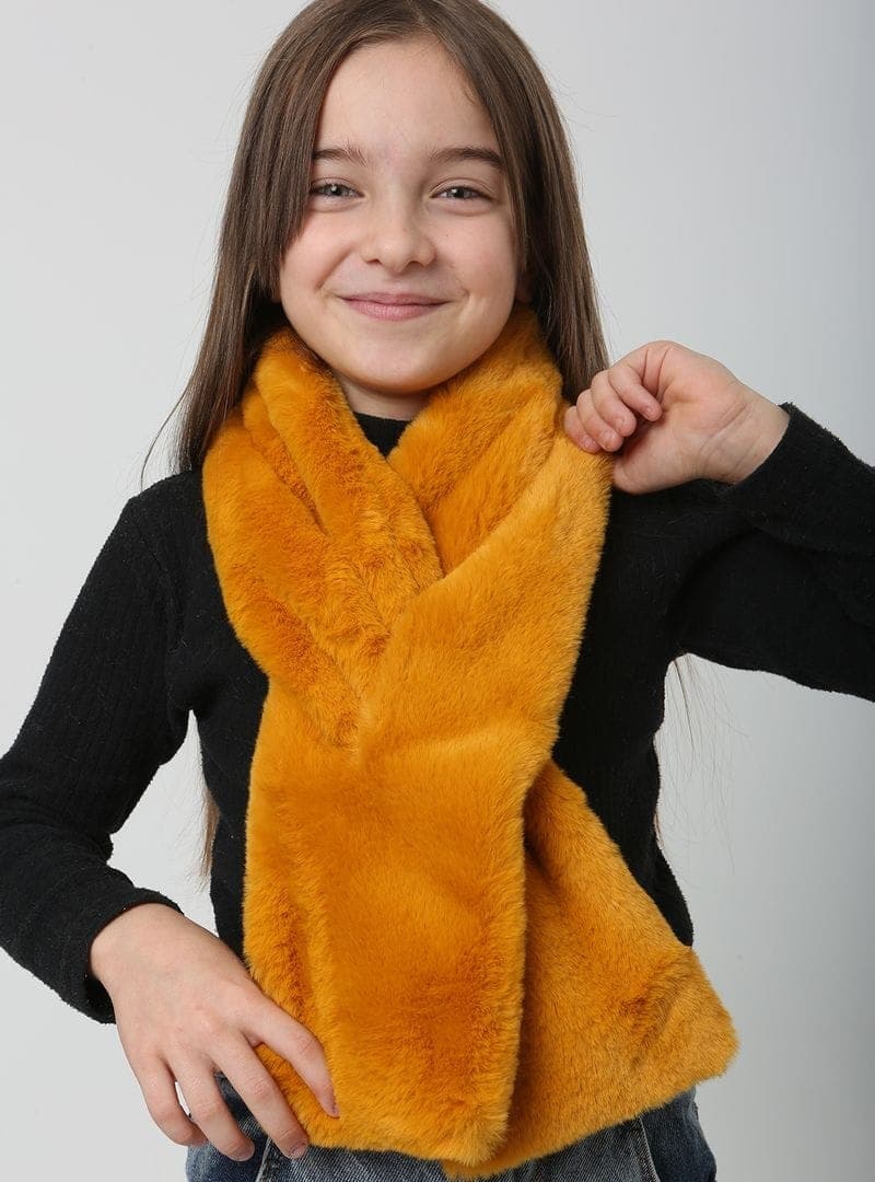 Çocuk Peluş Kaşkol Boyunluk Atkı RKB Ç 01 Hardal
