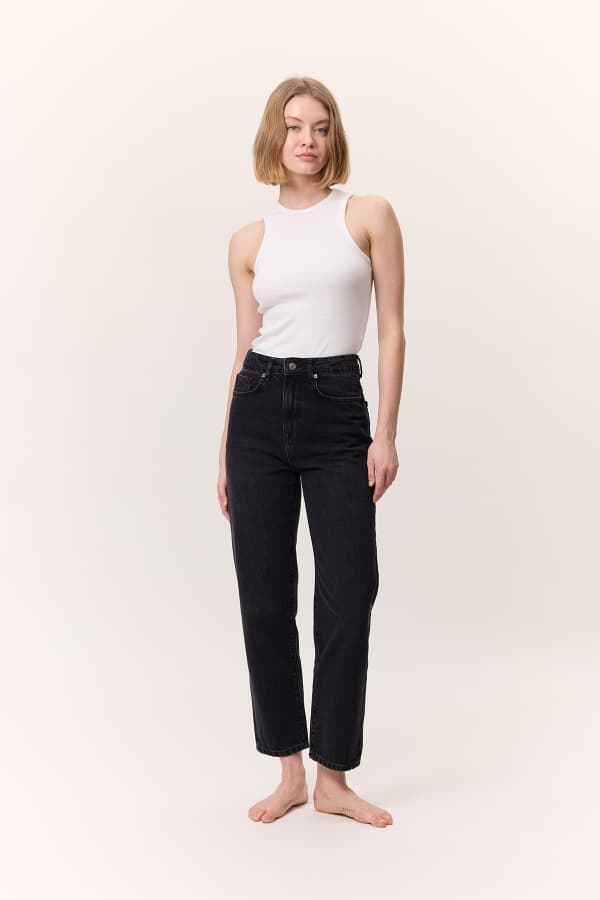 YÜKSEK BEL MOM FIT JEAN SİYAH