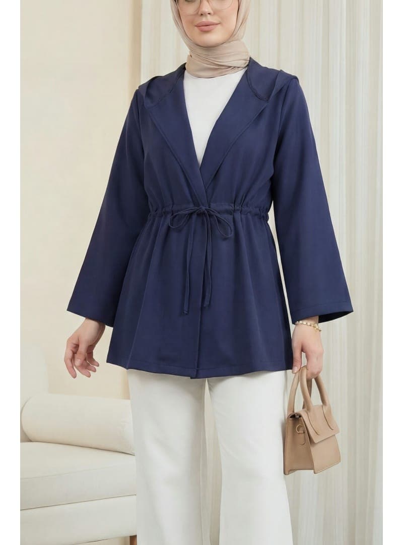 Önü Bağcıklı Scuba Kapüşonlu Kimono