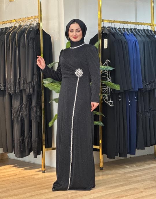 Bayan Siyah 18150 pırıltı elbise taşlı