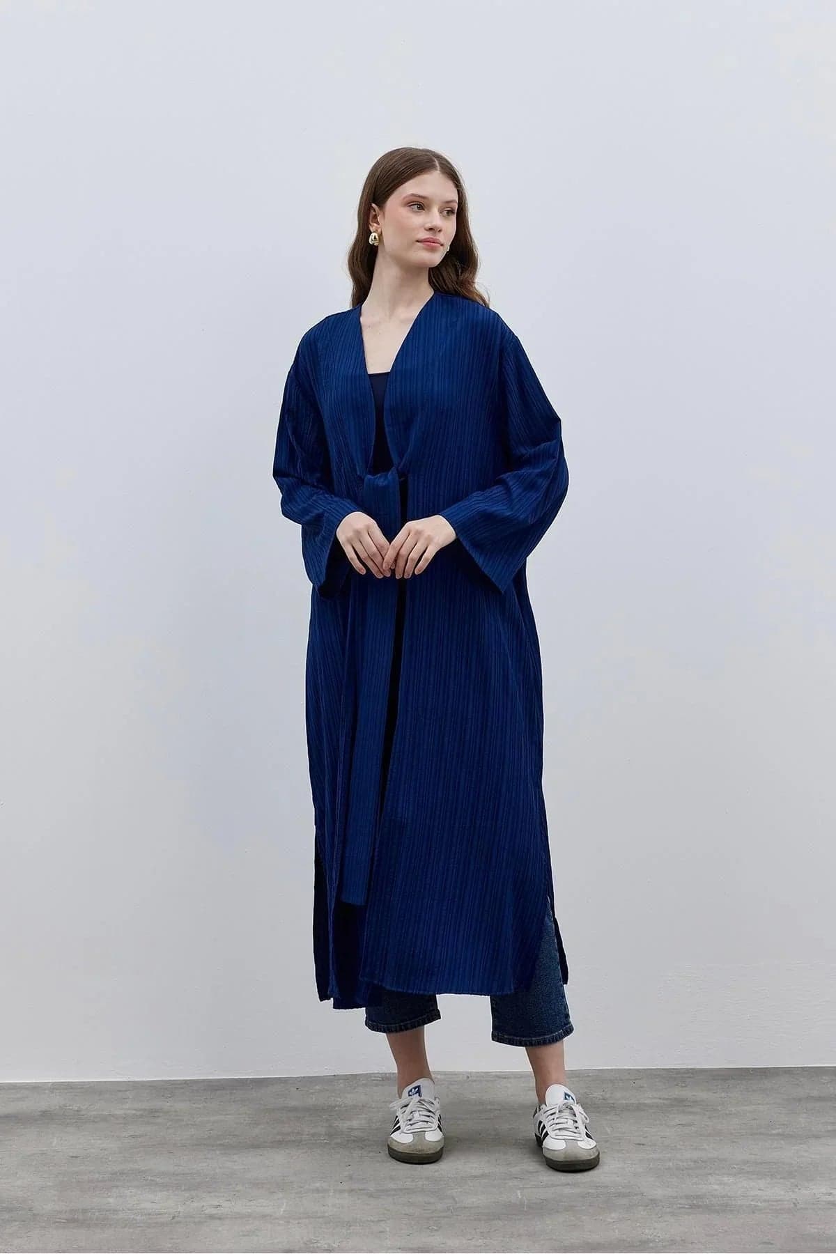 Dokulu Rahat Kadın Kimono Mavi