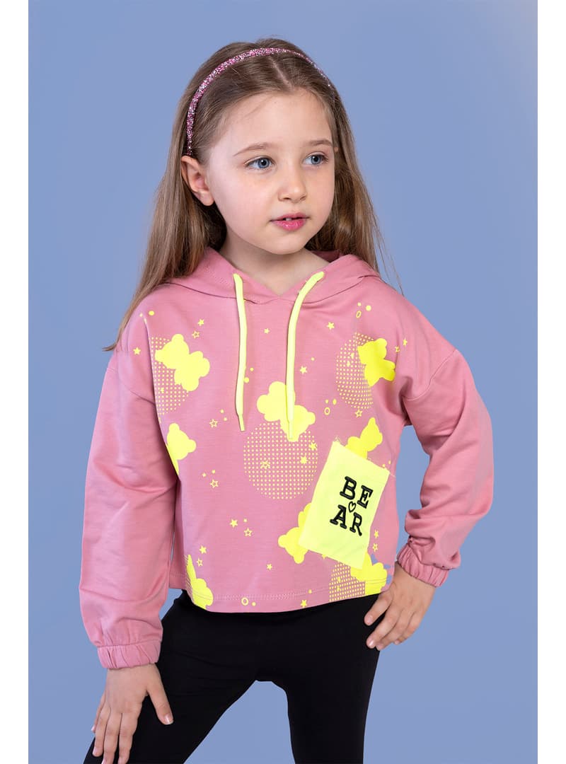 Kız Çocuk Baskılı Sweatshirt Gül Kurusu