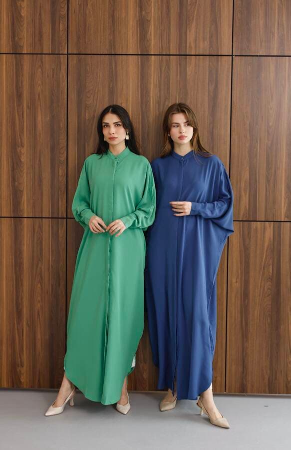 6571-Krep Abaya İndigo