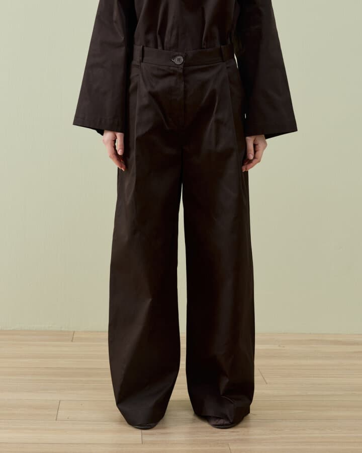 Paper Gabardin Tek Pileli Wide Leg Pantolon Acı Kahve