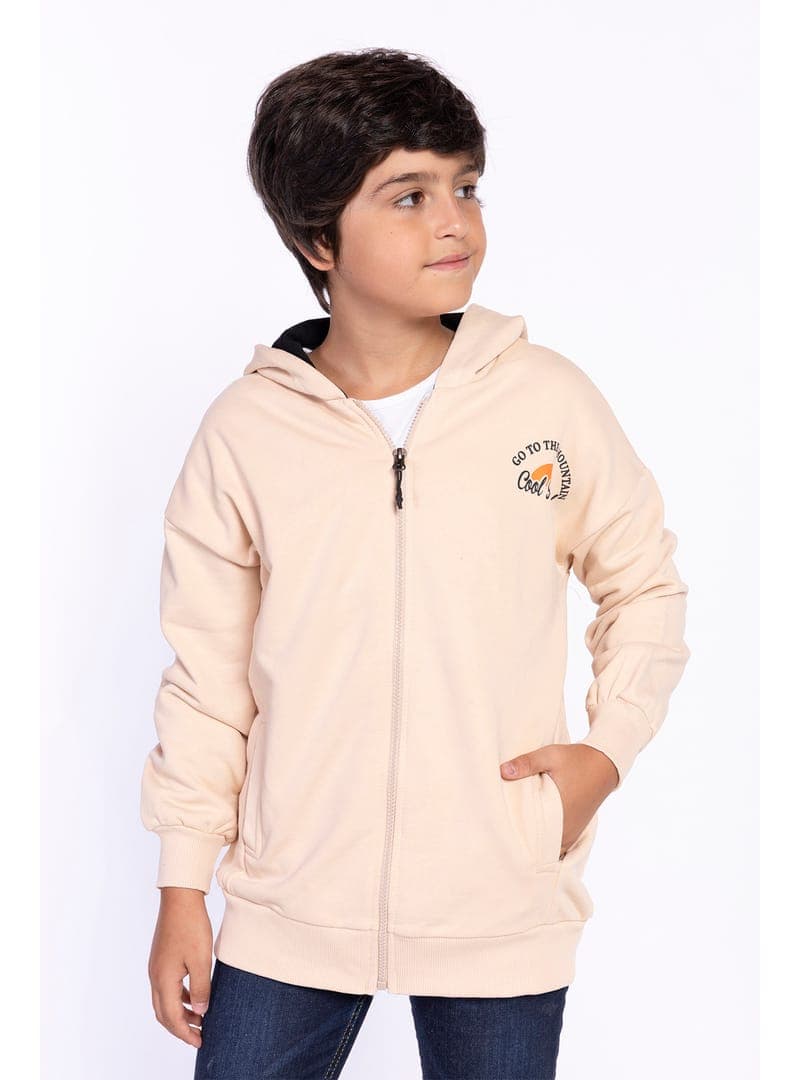 Erkek Çocuk Kapüşonlu Hırka Bej