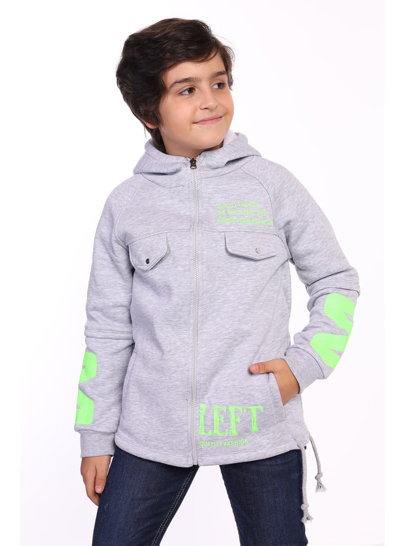 Erkek Çocuk Kapüşonlu Hırka Gri Melanj