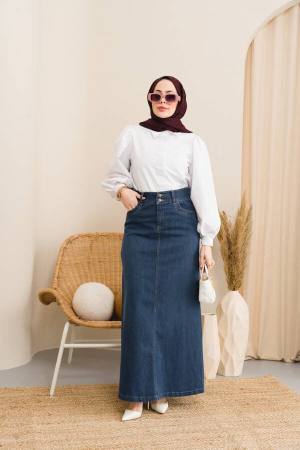 2058-Denim Etek Koyu Mavi