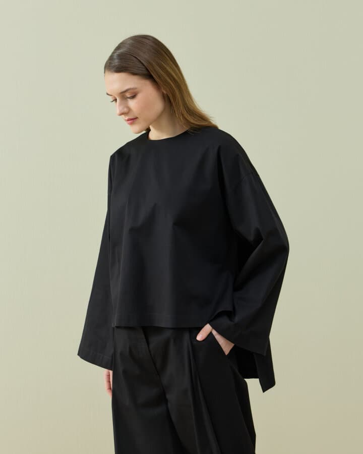 Paper Gabardin Yırtmaçlı Basic Bluz Siyah