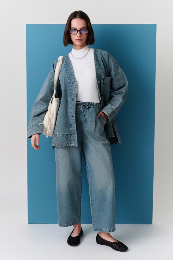 BEL AYARLAMALI RAHAT DENIM PANTOLON MAVİ